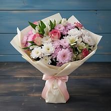 Букет цветов из:  Хризантемы, Альстромерии и Розы в Советской Ростовской области