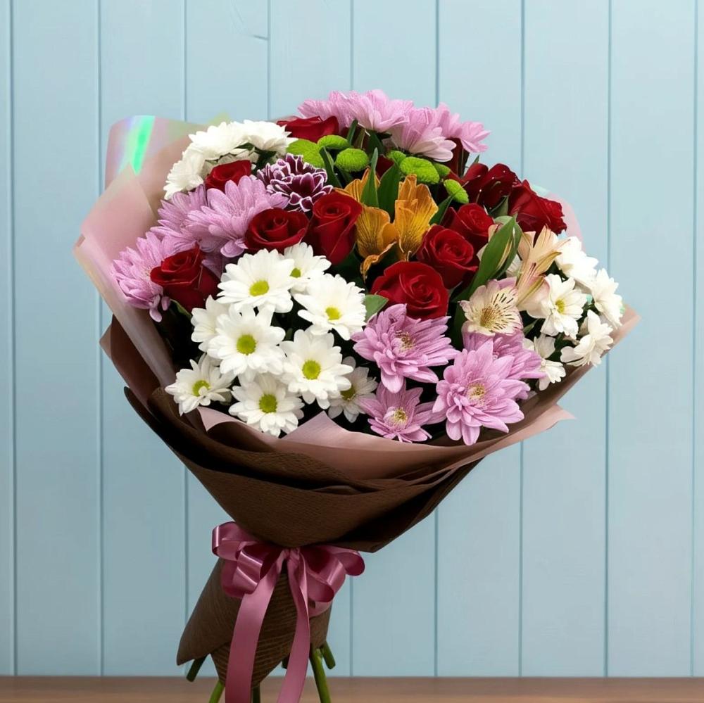 Букет цветов из: Розы, Хризантемы и Альстромерии в Советской Ростовской области